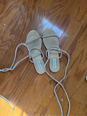 Steve Madden Beige Rhinestone Lace-Up Flat Sandals